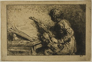 Guitar Player, 1845, Charles Émile Jacque, French, 1813-1894, France, Etching on tan chine laid