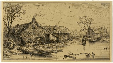 The Frozen Pond, 1845, Charles Émile Jacque, French, 1813-1894, France, Etching on cream laid