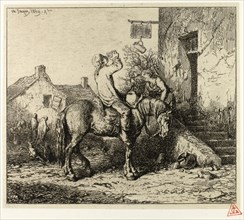 Entrance to an Inn, with Peasant Drinking, 1849, Charles Émile Jacque, French, 1813-1894, France,