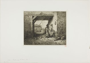 Courtyard Interior, 1849, Charles Émile Jacque, French, 1813-1894, France, Etching on cream China