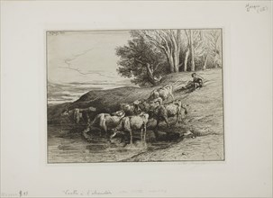 Cows at the Watering Place, 1850, Charles Émile Jacque, French, 1813-1894, France, Etching,