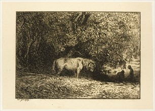 Horse in a Wood, 1846, Charles Émile Jacque, French, 1813-1894, France, Etching on cream China