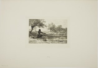 Pole Fishing, c. 1864, Charles Émile Jacque, French, 1813-1894, France, Etching and drypoint on