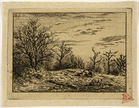 Landscape in Winter, 1846, Charles Émile Jacque, French, 1813-1894, France, Etching on buff chine,