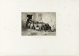 The Sheep Coming Home, c. 1865, Charles Émile Jacque, French, 1813-1894, France, Etching on light