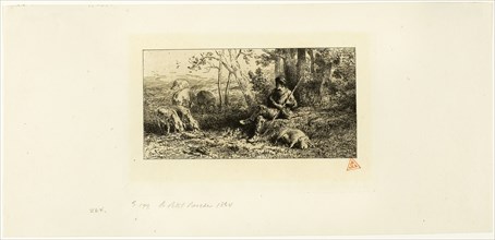 The Little Pig-Keeper, c. 1864, Charles Émile Jacque, French, 1813-1894, France, Etching on ivory