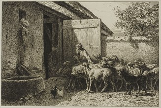 Shepherdess, 1864–66, Charles Émile Jacque, French, 1813-1894, France, Etching and roulette on