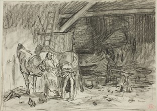 Interior of a Blacksmith’s Shop (recto), Man Bending Over, Seen from Read (verso), 1833/1894,