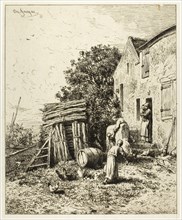 A Rustic Dwelling, c. 1865, Charles Émile Jacque, French, 1813-1894, France, Etching on light gray