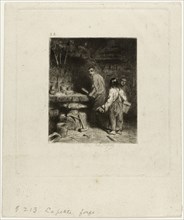 The Small Forge, 1843, Charles Émile Jacque, French, 1813-1894, France, Drypoint and roulette on