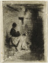 A Woman and her Child, 1843, Charles Émile Jacque, French, 1813-1894, France, Drypoint and roulette