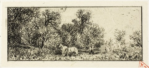 Two Horses in a Wood, 1845, Charles Émile Jacque, French, 1813-1894, France, Etching on cream China