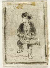Hurdy-Gurdy Player, n.d., Charles Émile Jacque, French, 1813-1894, France, Drypoint on ivory wove