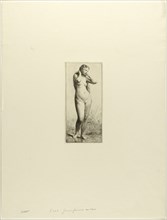 Young Woman Bathing, c. 1866, Charles Émile Jacque, French, 1813-1894, France, Etching, drypoint
