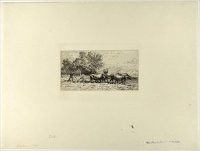 Team of Oxen, 1868, Charles Émile Jacque, French, 1813-1894, France, Etching on ivory laid paper,