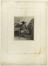 The Broken Crock, 1844, Charles Émile Jacque, French, 1813-1894, France, Etching on light grey