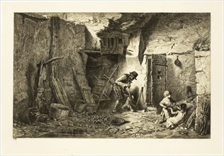 Courtyard, 1845, Charles Émile Jacque, French, 1813-1894, France, Etching, aquatint and roulette on