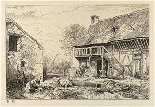 Courtyard of a Peasant Dwelling, 1846, Charles Émile Jacque, French, 1813-1894, France, Etching on