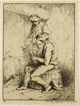 Drinkers, n.d., Charles Émile Jacque, French, 1813-1894, France, Etching on cream chine laid down