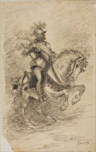 Cavalier on Horseback, 1874, Jules Jacquet, French, 1841-1913, France, Pen and brown ink on cream