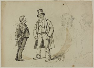 Sketch of Two Standing Men and Two Portaits, 1870/91, Attributed to Charles Keene, English,