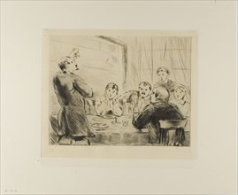 Plate from l’Assommoir (man proposing a toast at table with five other people), 1878, Gaston La