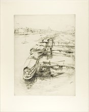 Barges at Auteuil, 1900, Gustave Leheutre, French, 1861-1932, France, Etching, drypoint and plate
