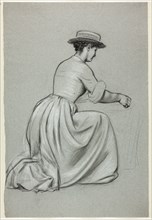 Kneeling Woman with Straw Hat, n.d., Henry Stacy Marks, English, 1829-1898, England, Black pastel,