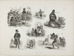 Sheet of Sketches, 1828, Denis Auguste Marie Raffet (French, 1804-1860), printed by François le