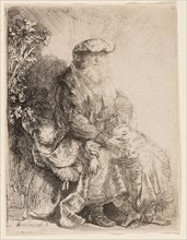 Abraham Caressing Isaac, c. 1637, Rembrandt van Rijn, Dutch, 1606-1669, Holland, Etching on white