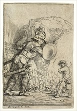David and Goliath, 1655, Rembrandt van Rijn, Dutch, 1606-1669, Holland, Etching, engraving, and