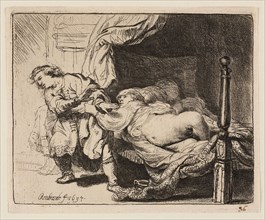 Joseph and Potiphar’s Wife, 1634, Rembrandt van Rijn, Dutch, 1606-1669, Holland, Etching on buff