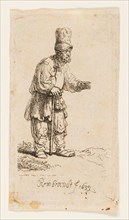 Peasant in a High Cap, Standing Leaning on a Stick, 1639, Rembrandt van Rijn, Dutch, 1606-1669,