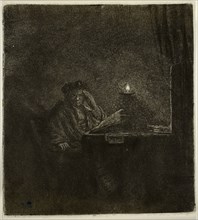Student at a Table by Candlelight, c. 1642, Rembrandt van Rijn, Dutch, 1606-1669, Holland, Etching