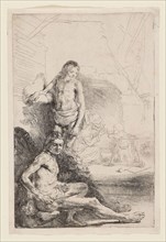 Male Nude Seated and Standing, c. 1646, Rembrandt van Rijn, Dutch, 1606-1669, Holland, Etching on