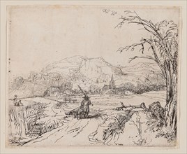 Landscape with Sportsman and Dogs, c. 1648, Rembrandt van Rijn, Dutch, 1606-1669, Holland, Etching