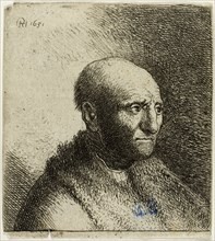 Bald Man in a Fur Cloak: Bust, 1631, Rembrandt van Rijn (Dutch, 1606-1669), possibly reworked by a