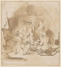 Satyr Among the Peasants, 1645/50, Barent Fabritius, Dutch, 1624-1673, Netherlands, Pen and brown