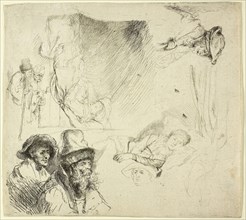 Sheet of Studies, with a Woman Lying Ill in Bed, c. 1639, Rembrandt van Rijn, Dutch, 1606-1669,