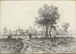 Landscape, c. 1875, Léon Richet, French, 1847-1907, France, Charcoal on ivory wove paper, 234 × 333