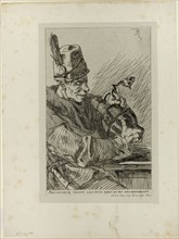 The Drinker, 1867, Félicien Rops, Belgian, 1833-1898, Belgium, Etching on gray chine, laid down on