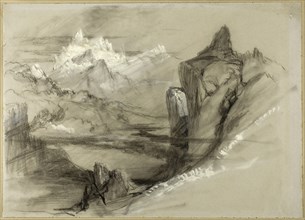Mountain Landscape, 1834/73, Attributed to John Ruskin, English, 1819-1900, England, Black chalk,