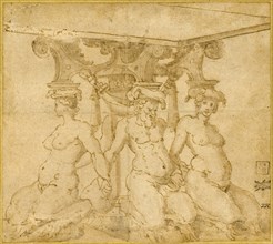 Design for an Ornamental Base with Kneeling Satyresses and Satyr, n.d., Circle of Marco Marchetti,