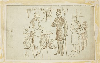 Gent in Tall Hat Addressing Butcher, n.d., Charles Keene, English, 1823-1891, England, Pen and