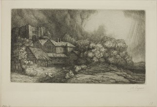 The Abbey Farm, c. 1893, Alphonse Legros, French, 1837-1911, France, Etching and drypoint on ivory
