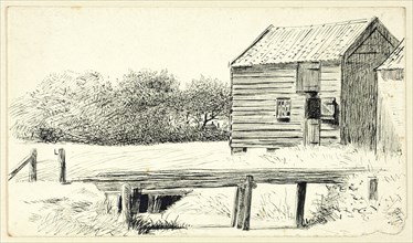Barn and Bridge, n.d., Henry Stacy Marks, English, 1829-1898, England, Pen and black ink on ivory