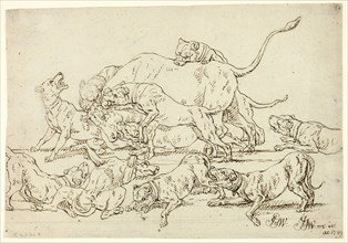 Dogs Attacking a Bull, 1789, Joseph Georg Wintter, German, 1751-1789, Germany, Pen and brown ink,