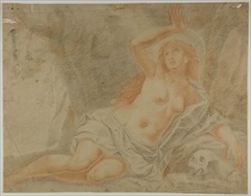 Mary Magdalene, n.d., Claude Mellan, after, French, 1598-1688, France, Red and black chalk on cream