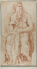 Moses, n.d., after Michelangelo Buonarroti, Italian, 1475-1564, Italy, Red chalk on ivory laid