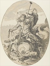 Oceanus, plate two from Demogorgon and the Dieties, c. 1588–90, Hendrick Goltzius, Dutch,